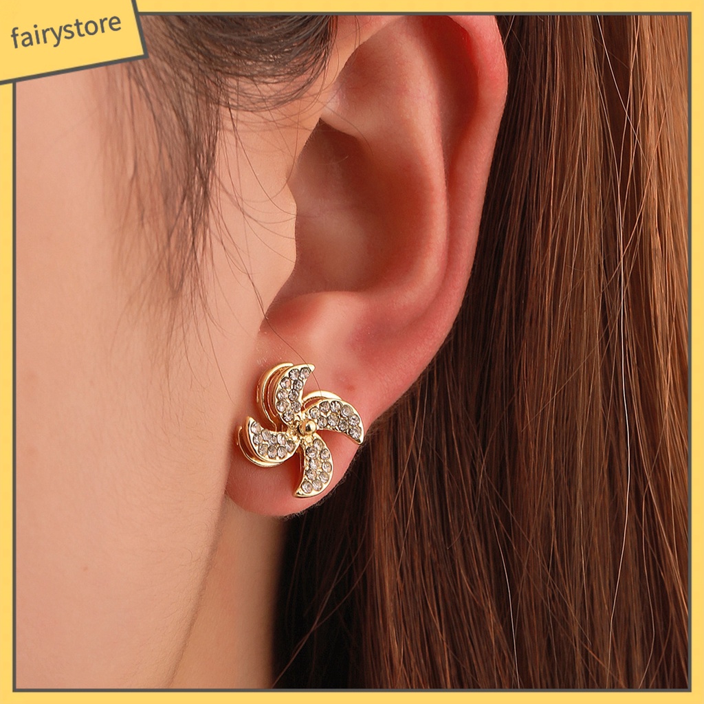 1 Đôi Bông Tai Hình Cối Xay Gió Đính Đá Zircon Sáng Tạo Dành Cho Nữ