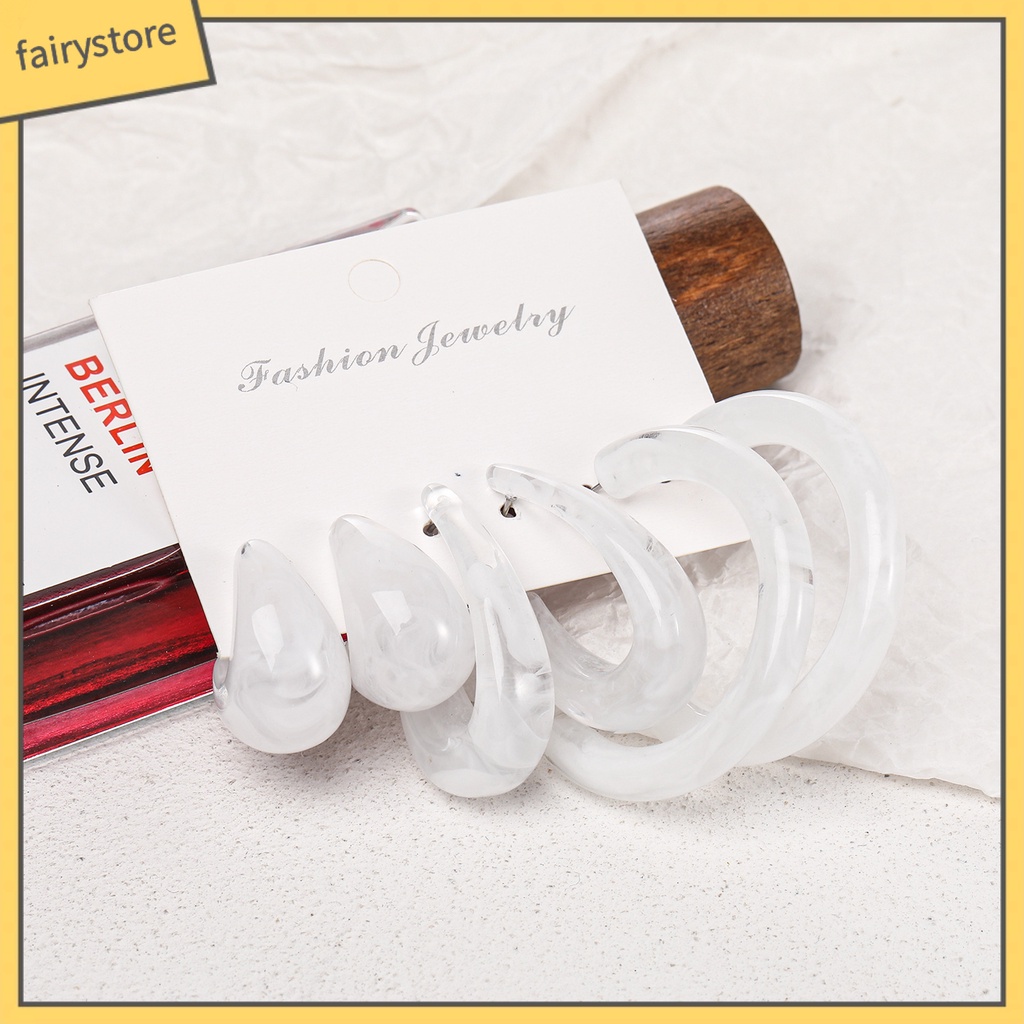 Set 3 Đôi Bông Tai Hình Chữ C Bằng Acrylic Trong Suốt Dành Cho Nữ