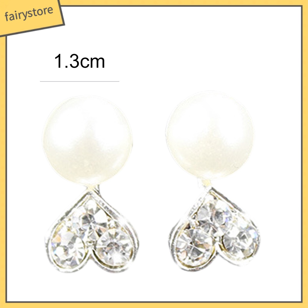 1 Đôi Bông Tai Hình Trái Tim / Nơ Đính Đá Zircon / Ngọc Trai Nhân Tạo Phong Cách Hàn Quốc