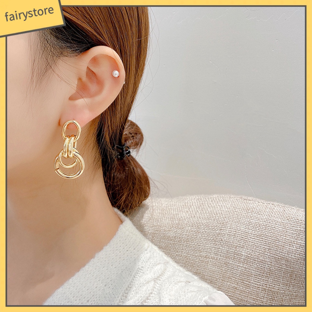 1 Đôi Bông Tai Tròn Bằng Kim Loại Phong Cách Vintage Dành Cho Nữ