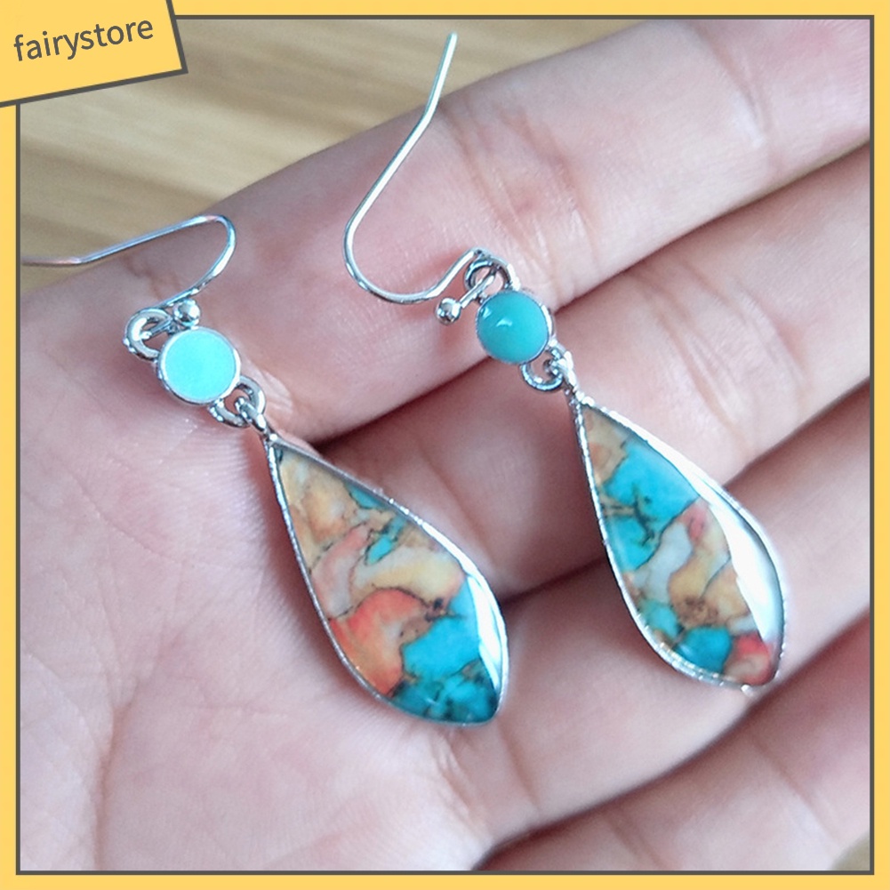 Bông Tai Hình Giọt Nước Nhiều Màu Sắc Phong Cách Vintage Dành Cho Nữ