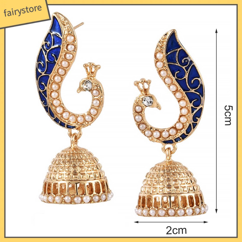 1 Đôi Bông Tai Hình Chim Công Đính Ngọc Trai Nhân Tạo Dành Cho Nữ