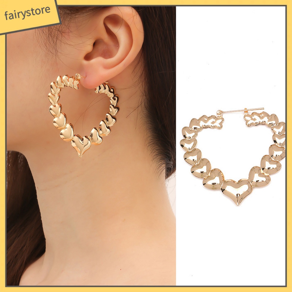 1 Cặp Bông Tai Hình Trái Tim Mạ Màu Trơn Phong Cách Cổ Điển Cho Nữ