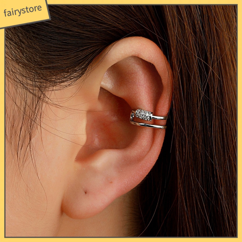 1 Khuyên Kẹp Vành Tai Hình Trái Tim Đính Đá Zircon Thời Trang