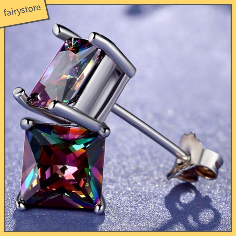 Bông Tai Xỏ Lỗ Đính Đá Zircon Nhiều Màu Phong Cách Cổ Điển Cho Nam Và Nữ