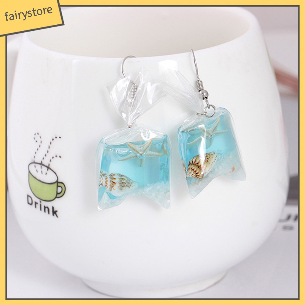 Bông Tai Nhựa Resin Trong Suốt Hình Sao Biển / Hoa Khô / Ngôi Sao Đáng Yêu Dành Cho Nữ