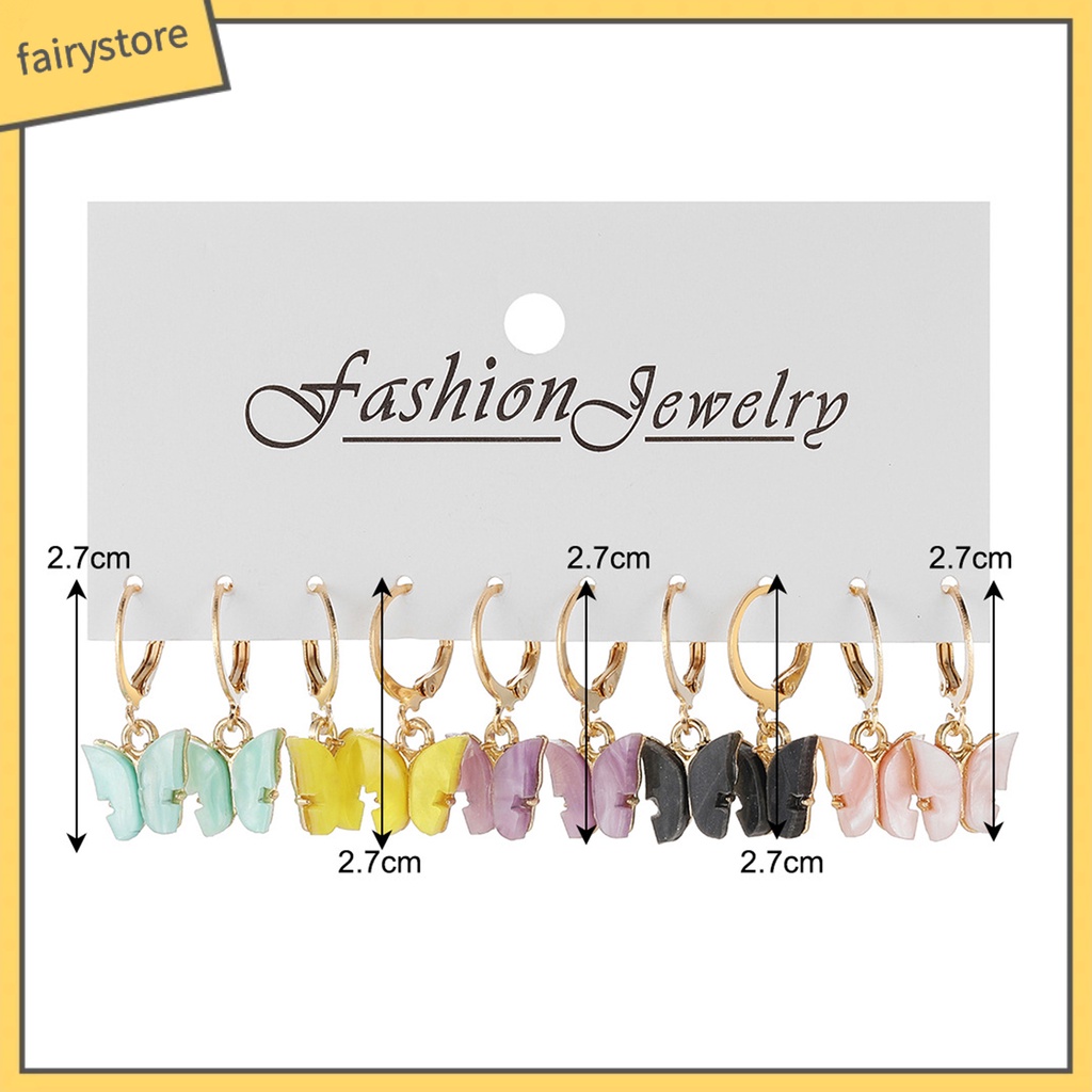 Set 5 Đôi Bông Tai Acrylic Họa Tiết Hình Học Nhiều Màu Sắc Phong Cách Retro Thời Trang Cho Nữ