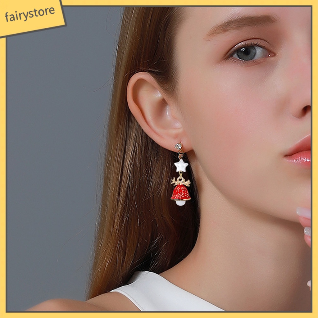 1 Cặp Bông Tai Tua Rua Hình Hoa Tuyết Đính Đá Trang Trí Giáng Sinh