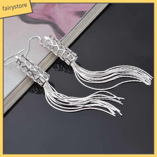 Bông Tai Mạ Bạc Dáng Dài Tua Rua Thời Trang Cho Nữ