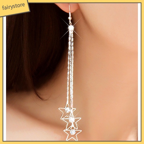 [FRO] Bông Tai Thả Dây Chuyền Dài 3 Lớp Đính Đá Rhinestone Hình Giọt Nước Cho Nữ