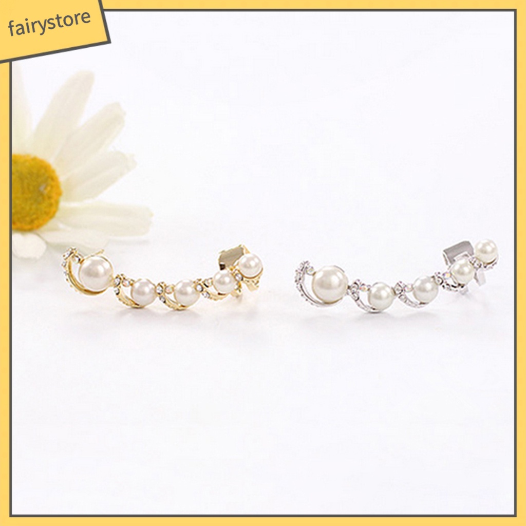 1 Khuyên Kẹp Vành Tai Đính Đá / Ngọc Trai Giả Thời Trang Cho Nữ