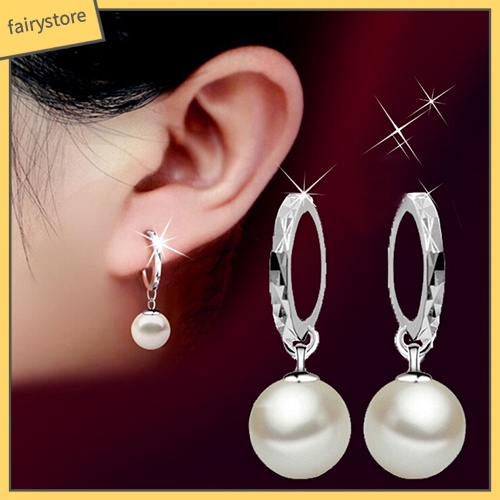 Khuyên Tai Tròn Đính Ngọc Trai Nhân Tạo Thanh Lịch Dành Cho Nữ