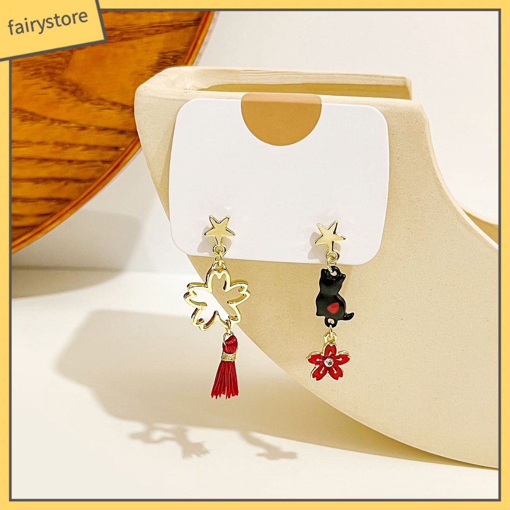 1 Đôi Bông Tai Mạ Điện Hình Hoa / Mèo Hoạt Hình Chống Phai Màu Thời Trang Cho Nữ