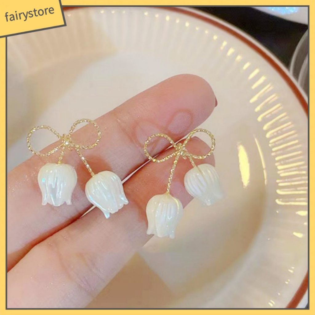 1 Đôi Bông Tai Hình Hoa Đính Ngọc Trai Giả Phong Cách Pháp