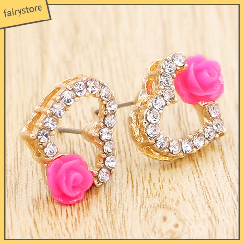 Bông Tai Hình Trái Tim Đính Đá &amp; Ngọc Trai Giả Cho Nữ