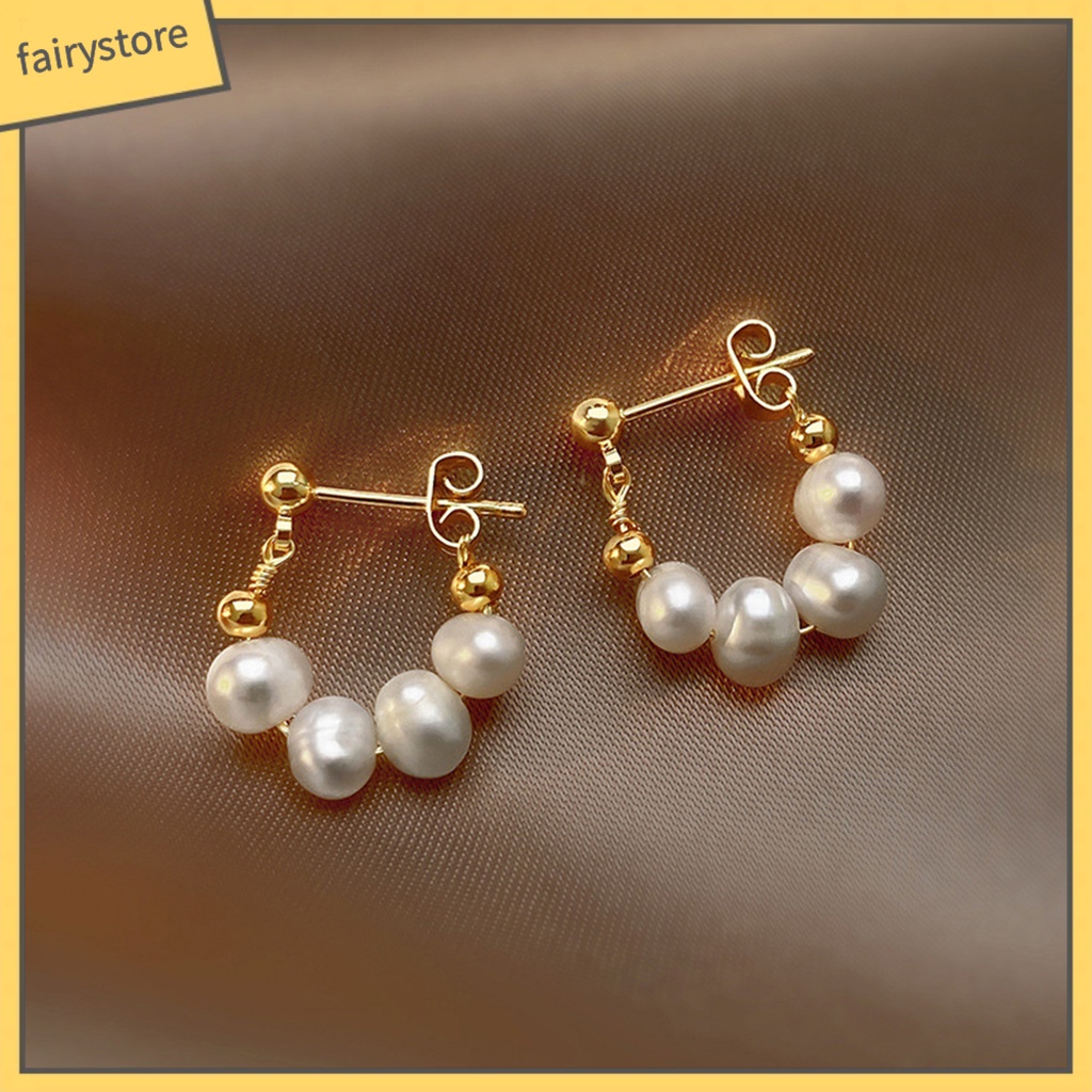 1 Đôi Bông Tai Hình Học Đính Ngọc Trai Giả Phong Cách Vintage Thanh Lịch Dành Cho Nữ