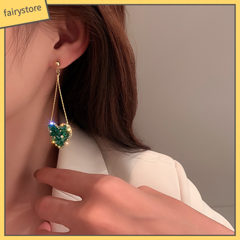 1 Đôi Bông Tai Hình Trái Tim Đính Pha Lê Lấp Lánh