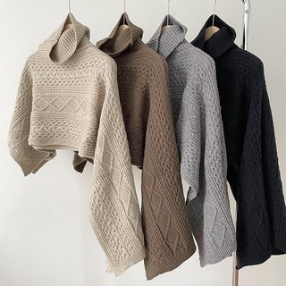 Áo choàng sweater mùa thu đông phiên bản hàn quốc chui đầu cổ lọ không đối xứng ấm áp eo giả