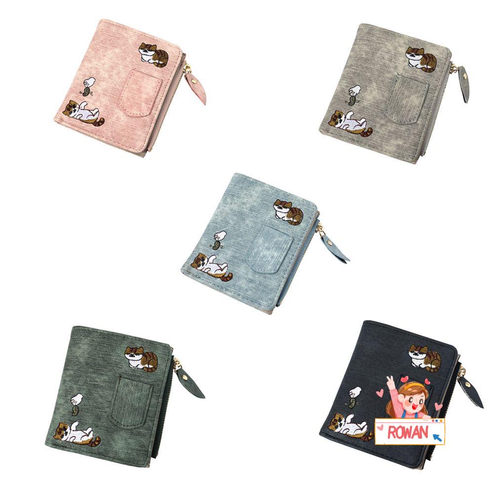 Ví Ngắn Chất Liệu Da PU Họa Tiết Thêu Đa Năng Có Khóa Kéo Dành Cho Nữ Giá Đỡ