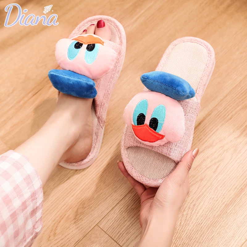Dép Đi Trong Nhà Chất Liệu cotton Lanh Mềm Mại Họa Tiết Hoạt Hình Xinh Xắn