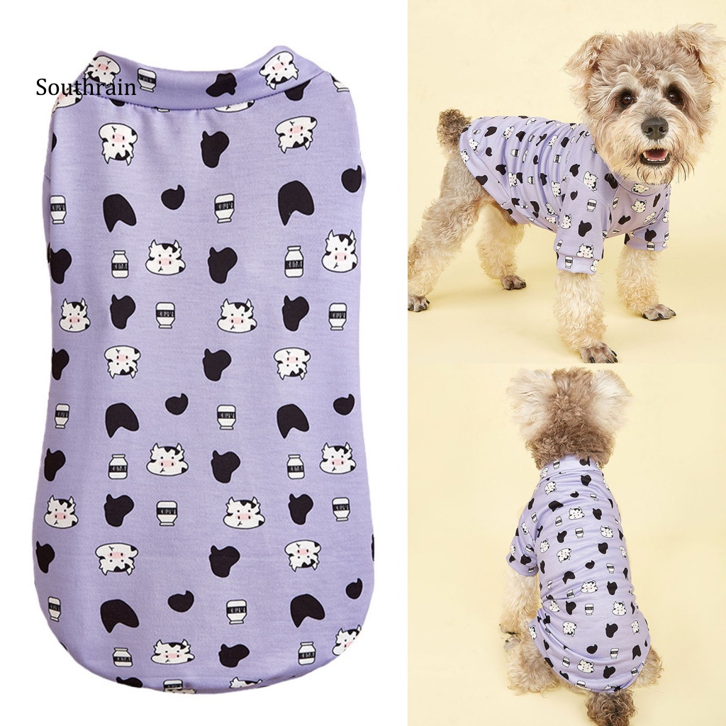 Áo Thun Polyester Co Giãn Thoáng Khí In Họa Tiết Bò Sữa Dành Cho Cún Chihuahua