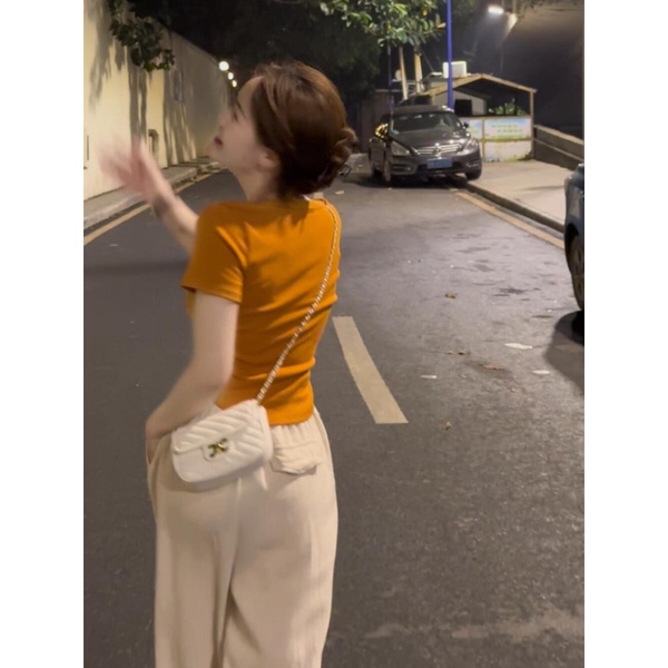 Áo Thun Tay Ngắn Cổ Tròn Màu Macaron Đơn Giản Thời Trang Mùa Hè Hàng Mới Dành Cho Bạn Nữ