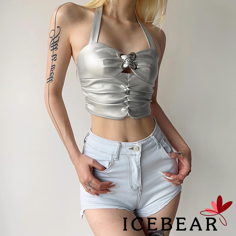 Áo Lửng Không Tay Cổ Yếm Hở Lưng Ôm Dáng Màu Sắc Trơn Dành Cho Nữ