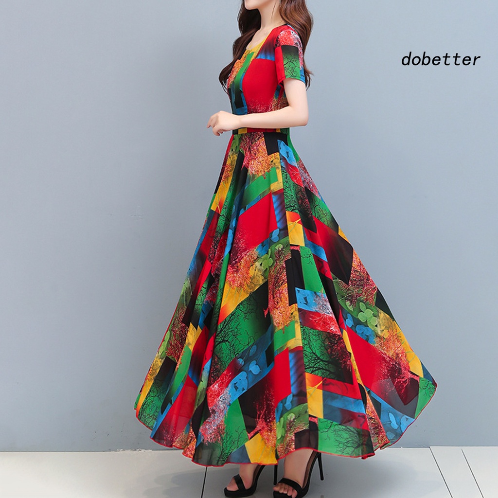 Đầm Dài Dáng Chữ A Viền Lớn In Họa Tiết Nhiều Màu Sắc Thời Trang Mùa Hè Cho Nữ
