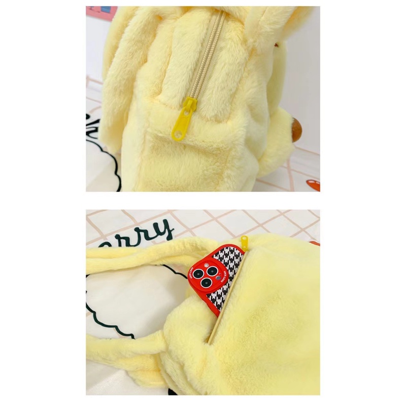 Túi Xách Đeo Vai Lông Xù Cỡ Lớn Họa Tiết Gấu Pooh Dễ Thương