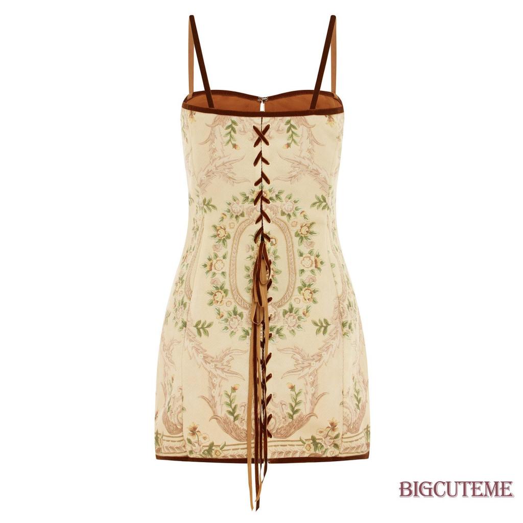 Đầm Ngắn Không Tay In Hoa Phong Cách Retro Thời Trang Mùa Hè Dành Cho Nữ