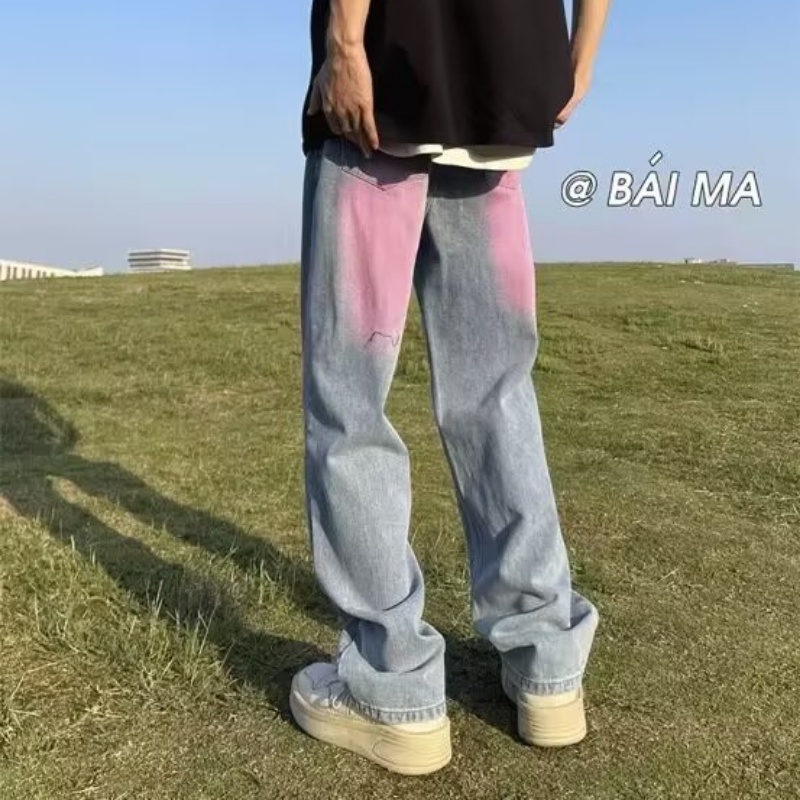 Quần Jeans Nhuộm Màu Thời Trang Đường Phố Mỹ Cá Tính Dành Cho Nam