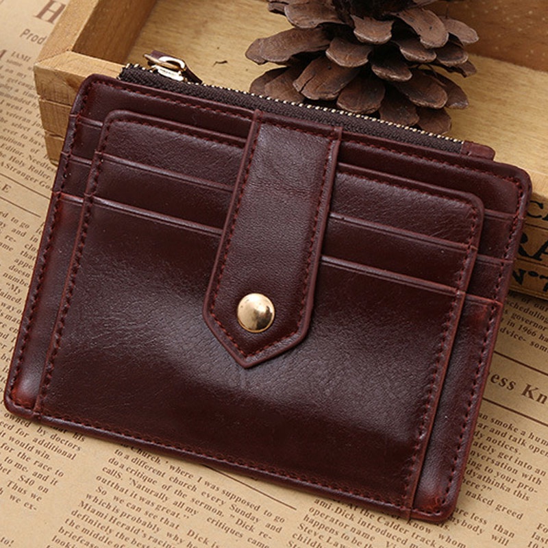 Ví Da pu Ngắn Mỏng Màu Trơn Đựng Tiền / Thẻ Có Khóa Kéo Thời Trang Cho Nam