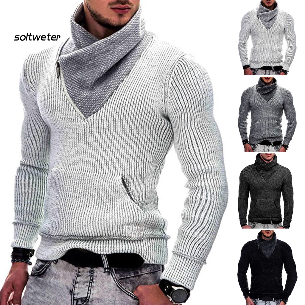 Áo Sweater Dệt Kim Cổ Cao Tay Dài Có Khóa Kéo Màu Sắc Thời Trang Mùa Đông Cho Nam Giới