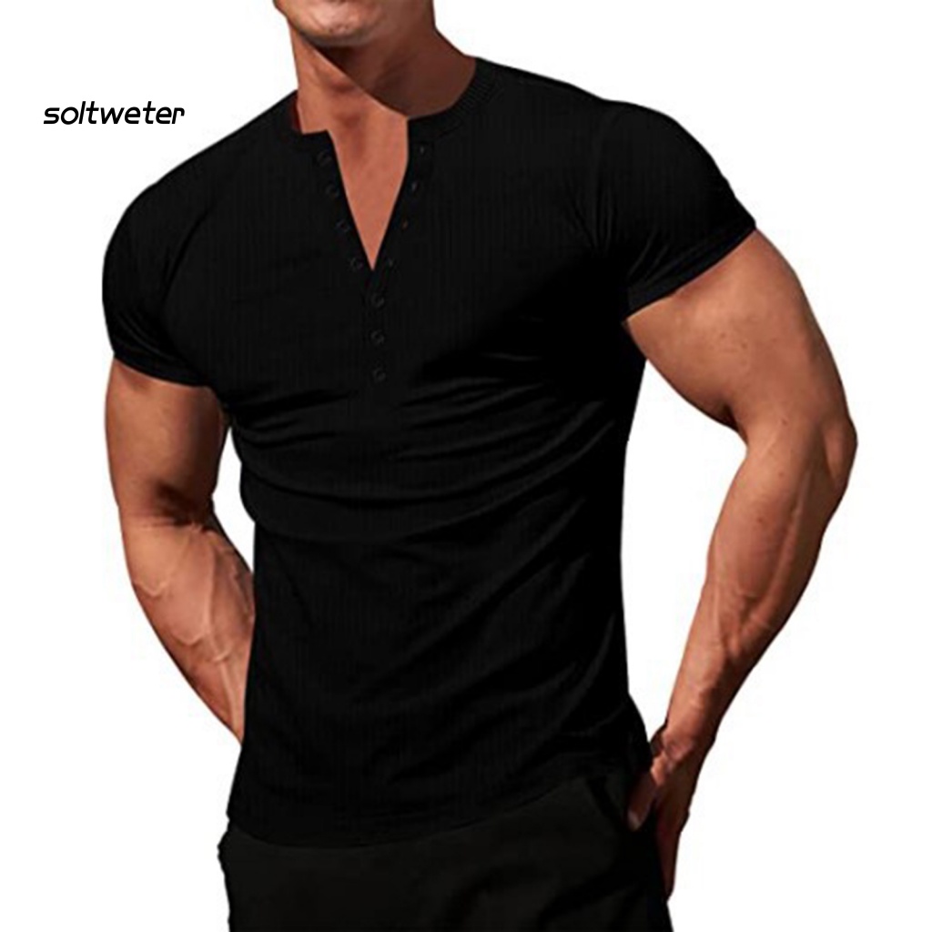 Áo Thun Tay Ngắn Cổ Chữ V Ôm Dáng Thiết Kế Đơn Giản Hợp Thời Trang Cho Nam