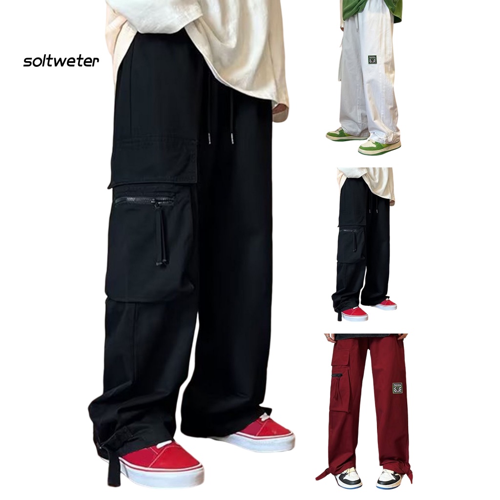 Quần Baggy Dáng Suông Nhiều Túi Màu Trơn Phong Cách Hip Hop Đường Phố Cho Nam