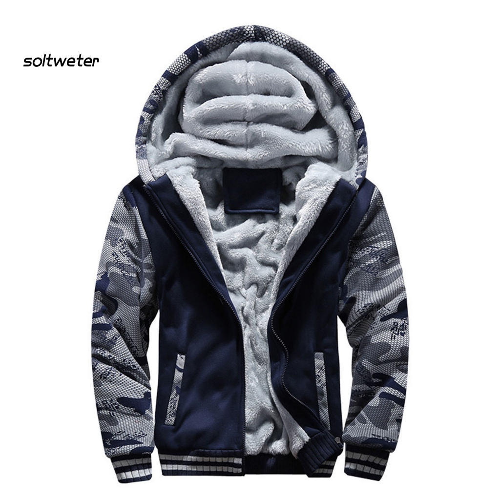 St Áo Khoác Hoodie Nỉ Dày Dặn Họa Tiết Rằn Ri Chắp Vá Có Khóa Kéo Mùa Đông Cho Nam