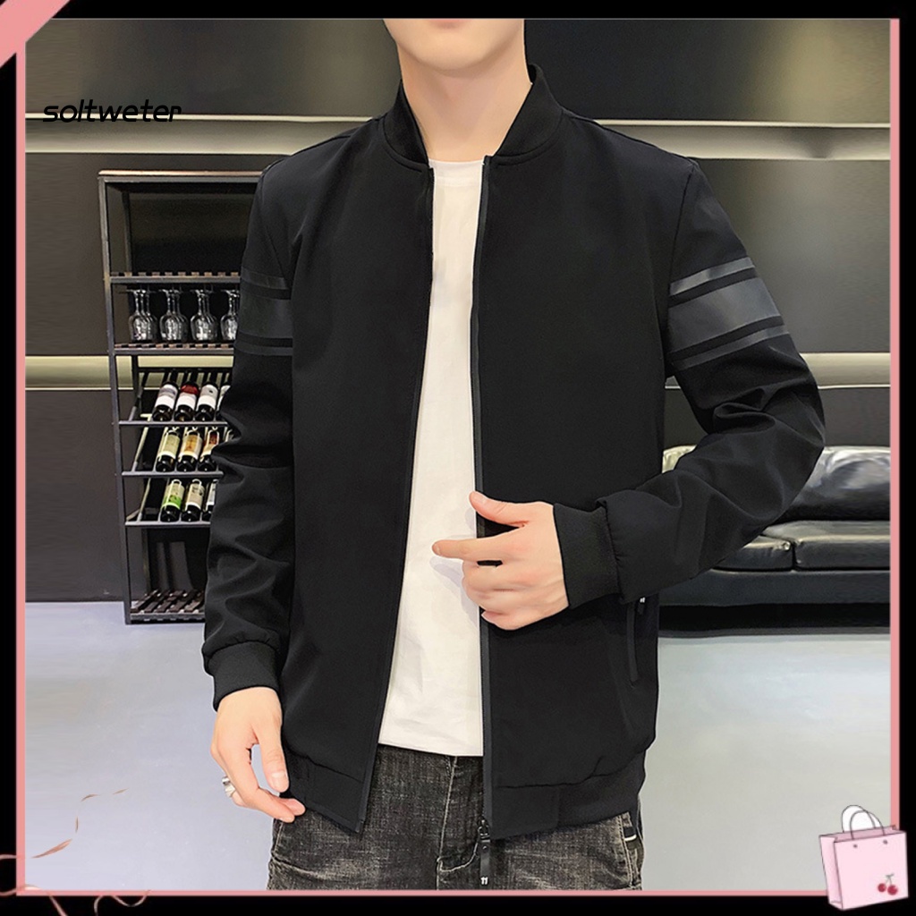 Áo Khoác Thể Thao Cổ Đứng Tay Dài Màu Trơn Có Khóa Kéo Phong Cách Đường Phố Mùa Thu Cho Nam