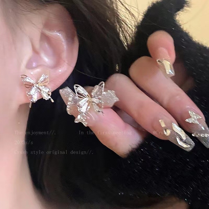 Bông Tai Mạ Bạc 925 Hình Bướm Rỗng Đính Đá Zircon Phong Cách Vintage Ngọt Ngào Thời Trang 2023