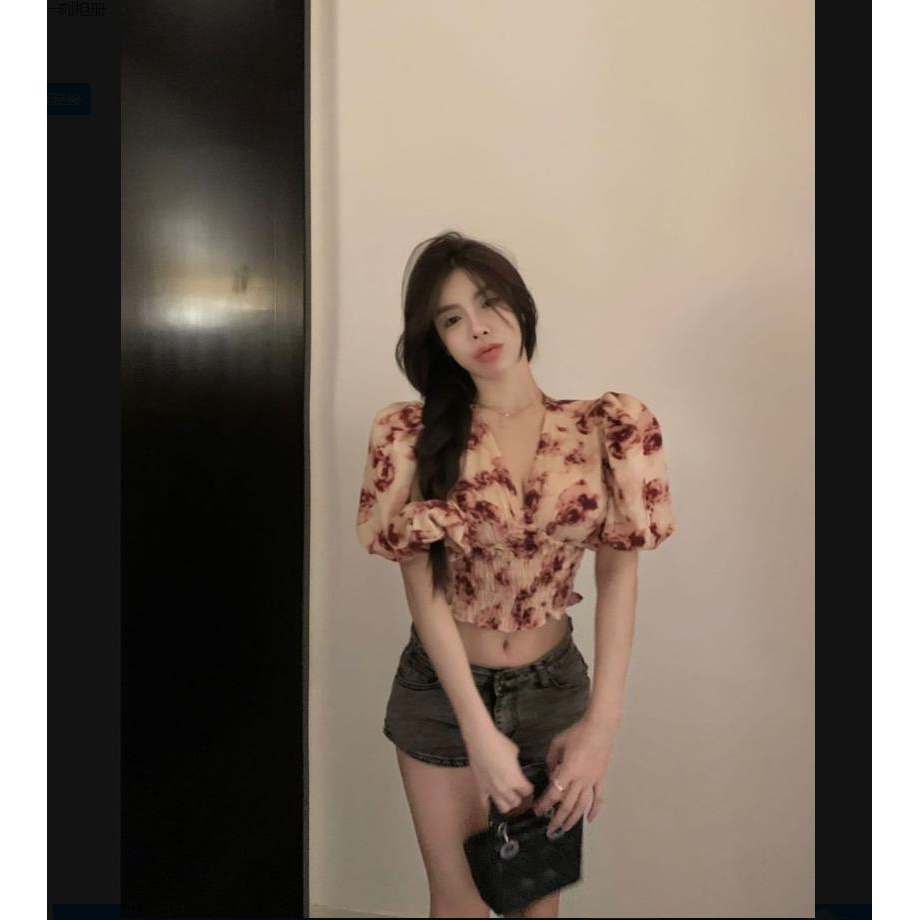 Áo Sơ Mi Chiffon Ngắn Tay Cổ Chữ V Họa Tiết Hoa Thời Trang Mùa Hè Cho Nữ