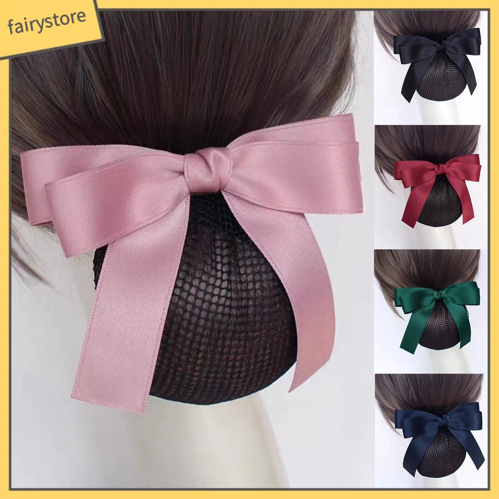 [FRO] Kẹp Tóc Lưới Thắt Nơ Màu Trơn Trang Trí Kiểu Lưới Cá Tính Chống Trượt Mềm Mại Dành Cho Nữ Tiếp Viên Hàng Không
