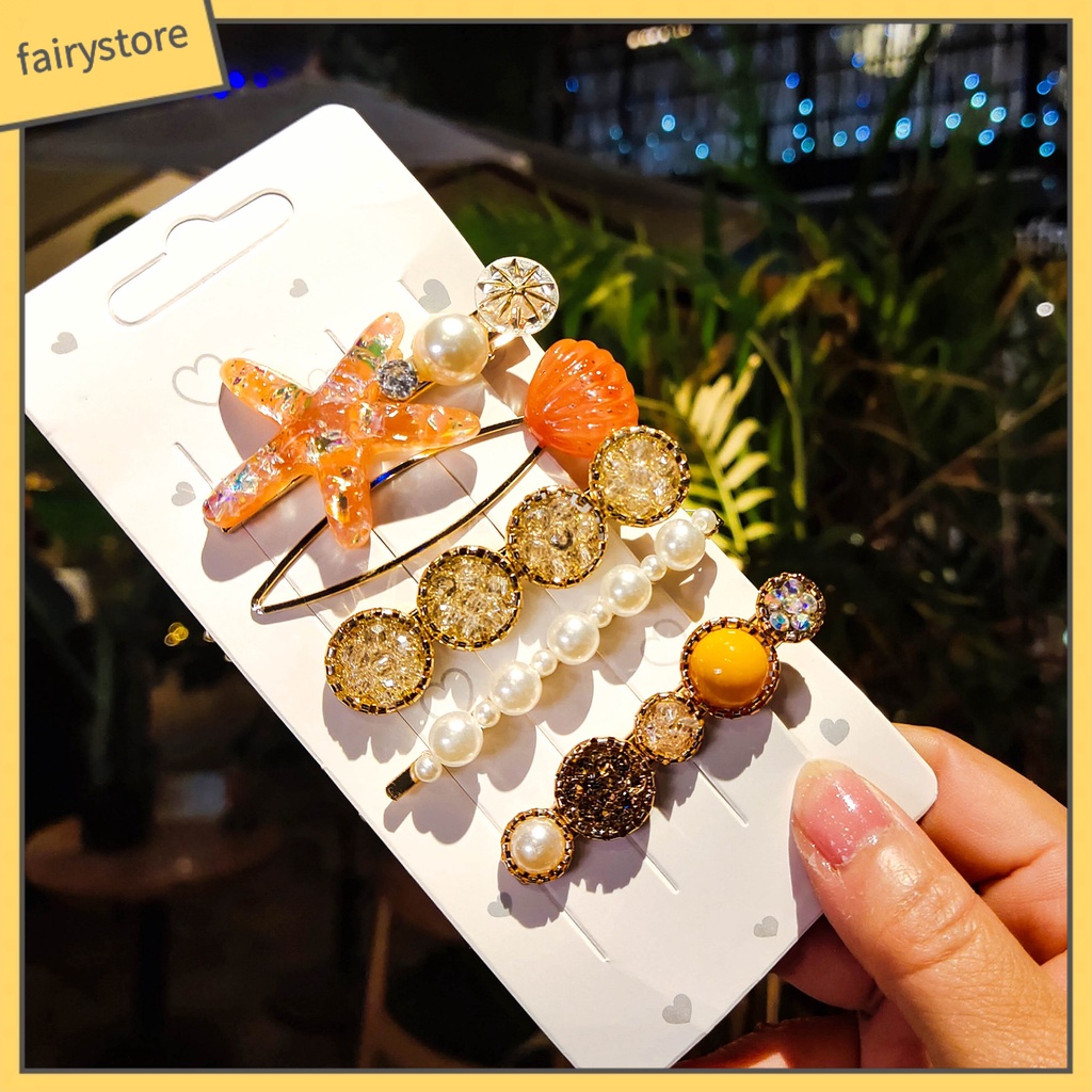 Set 5 / 8 / 10 Kẹp Tóc Hình Sao Biển Đính Ngọc Trai Giả Thanh Lịch Cho Nữ