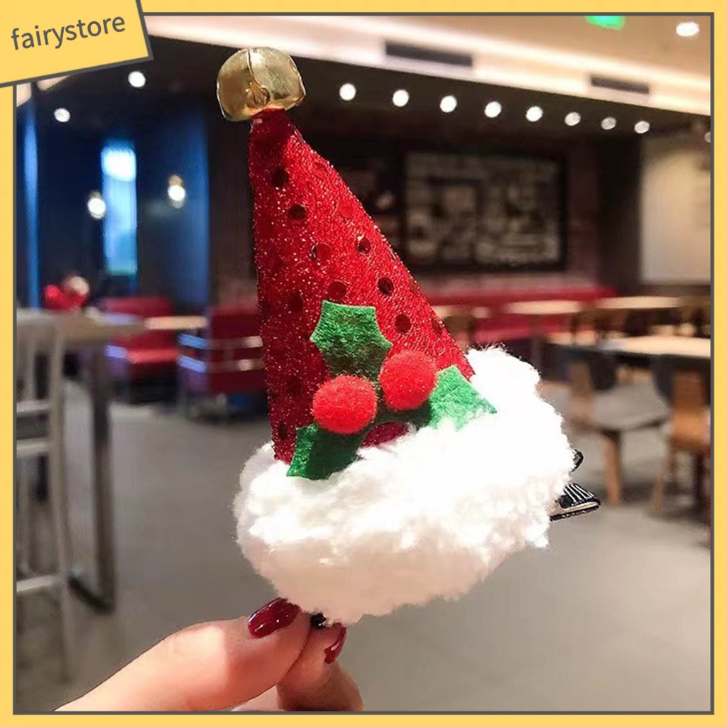 Kẹp Tóc Hình Nón Giáng Sinh Màu Đỏ / Xanh Lá / Trắng Chống Rơi Thoải Mái Thích Hợp Làm Quà Tặng