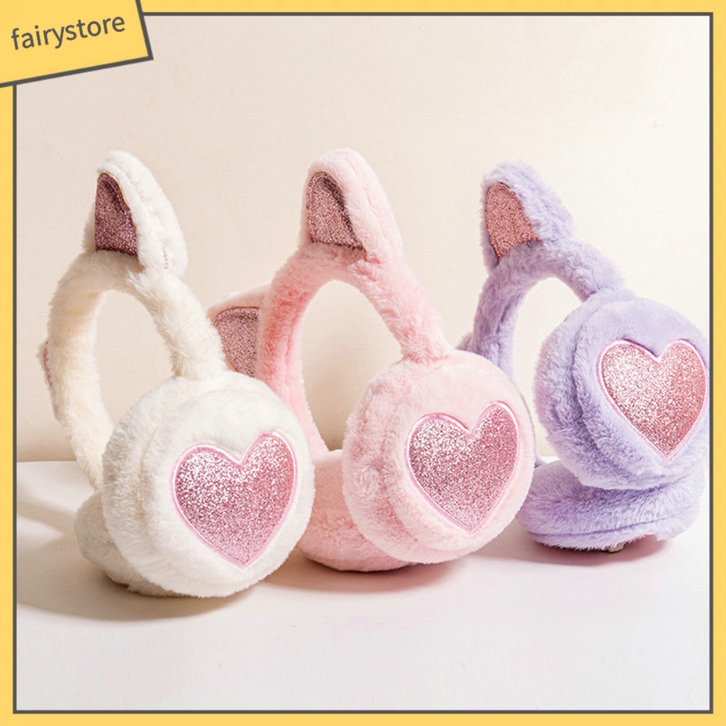 Chụp Tai Giữ Ấm Mùa Đông Bằng Lông Nhung Mềm Mại Họa Tiết Trái Tim Phong Cách Hàn Quốc