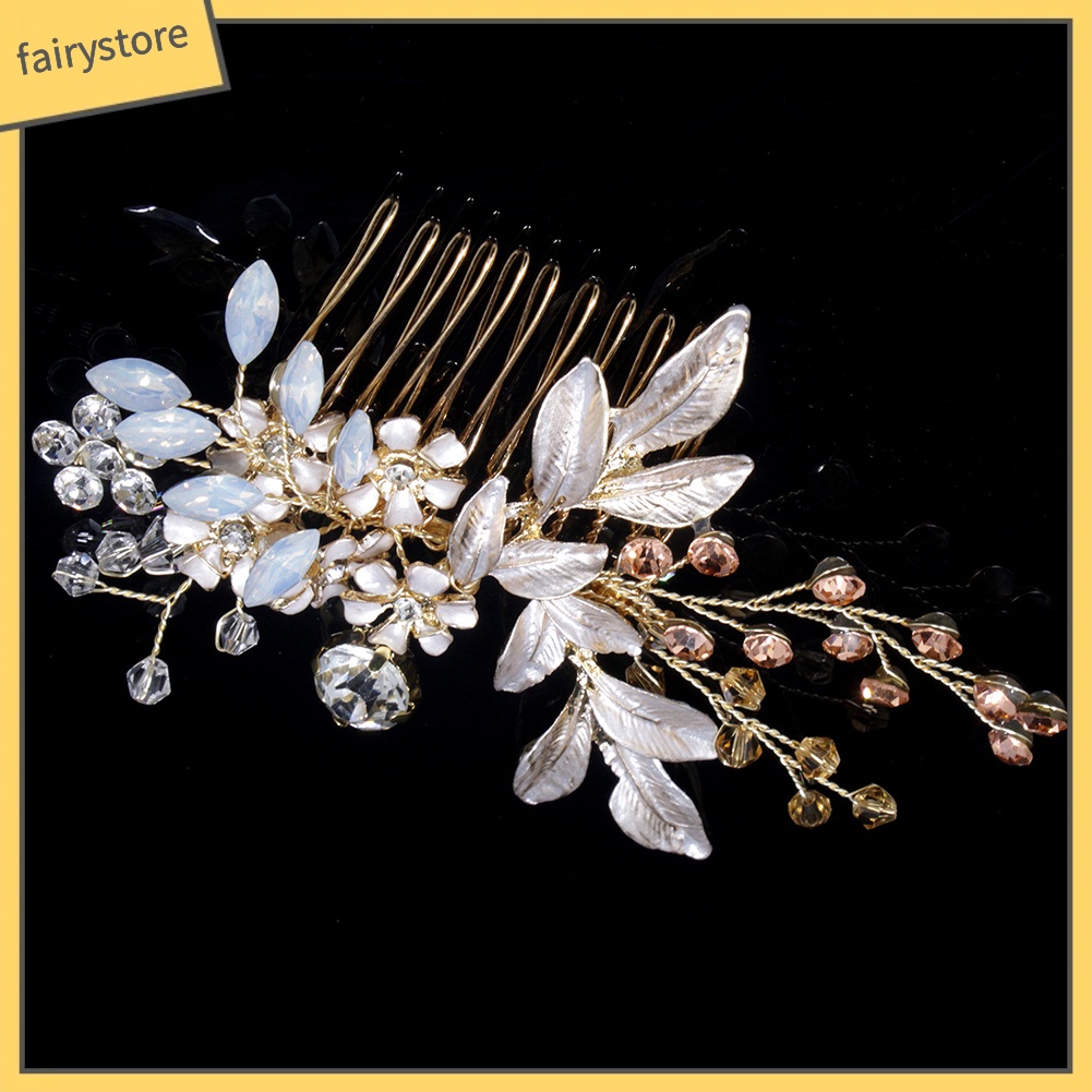 Lược Cài Tóc Hình Hoa Đính Đá Trang Nhã Cho Cô Dâu