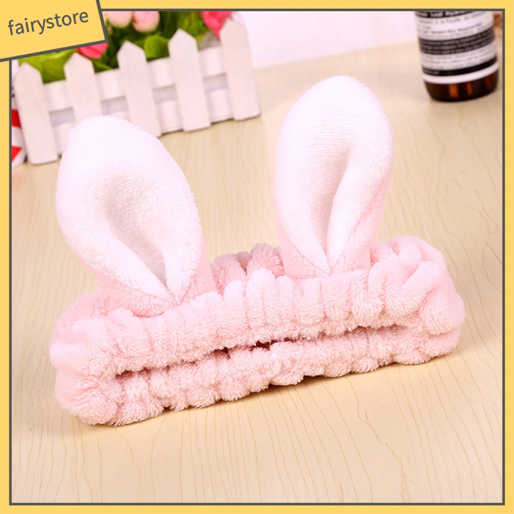 Băng Đô Tai Thỏ Bằng Vải Flannel Co Giãn Dễ Thương Dành Cho Nữ Rửa Mặt