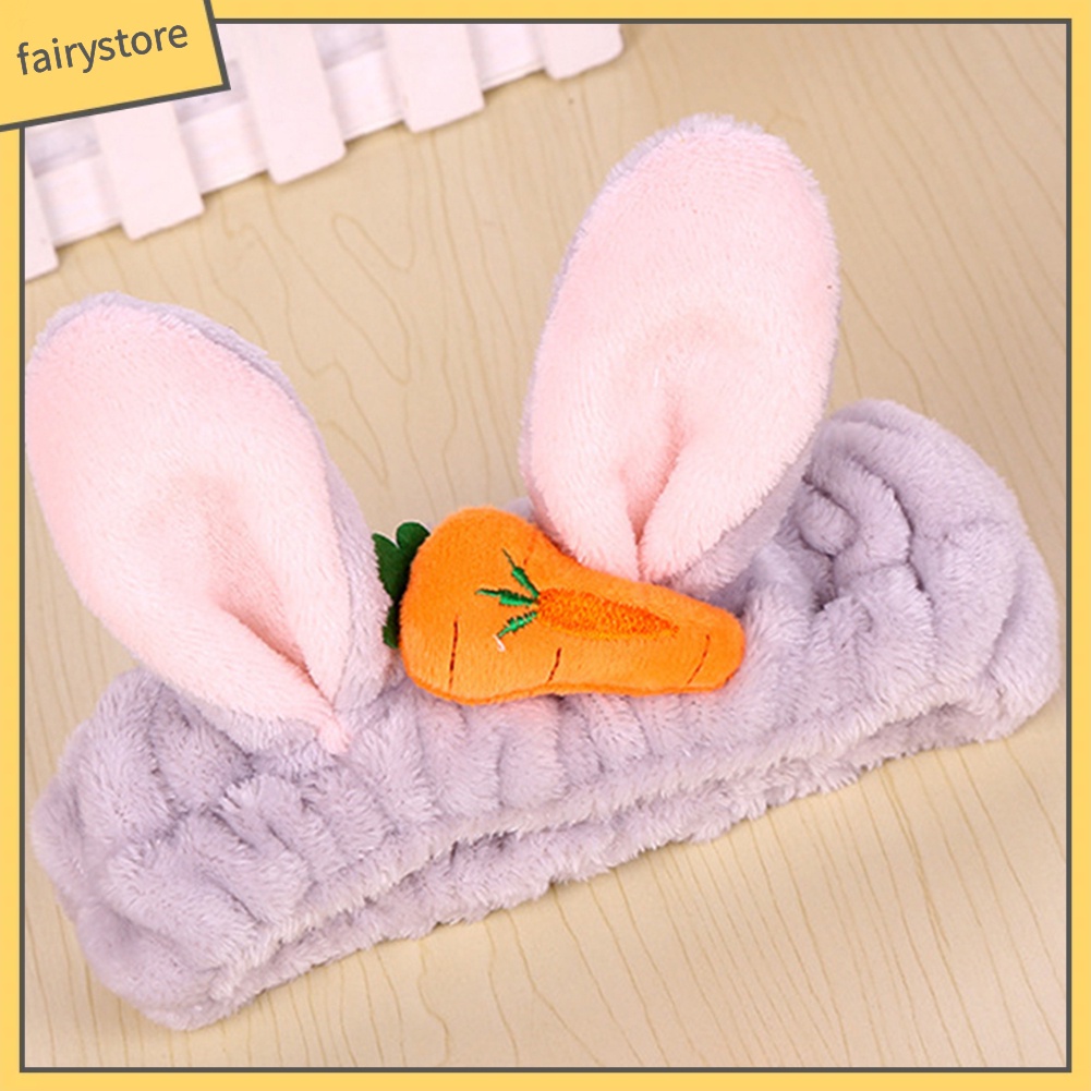 Băng Đô Tai Thỏ Bằng Vải Flannel Co Giãn Dễ Thương Dành Cho Nữ Rửa Mặt