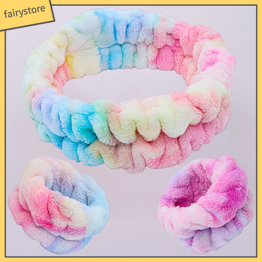 Bộ 3 Băng Đô Cài Tóc / Băng Đô Nhuộm Màu Trang Điểm Bằng Vải Flannel Lông Cừu Thấm Hút Tốt