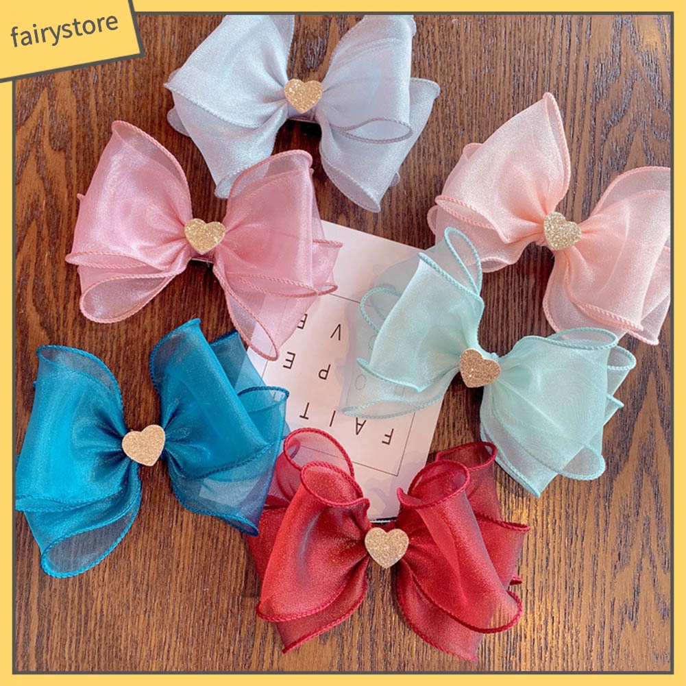 Kẹp Tóc Nơ Hình Trái Tim Lấp Lánh Cho Bé Gái