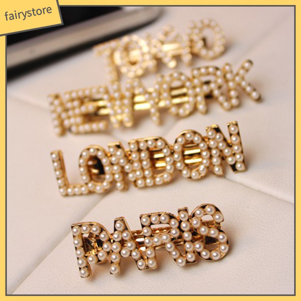 Kẹp Tóc Đính Ngọc Trai Giả Hình Chữ Nổi Tiếng Phong Cách Retro Cho Nữ