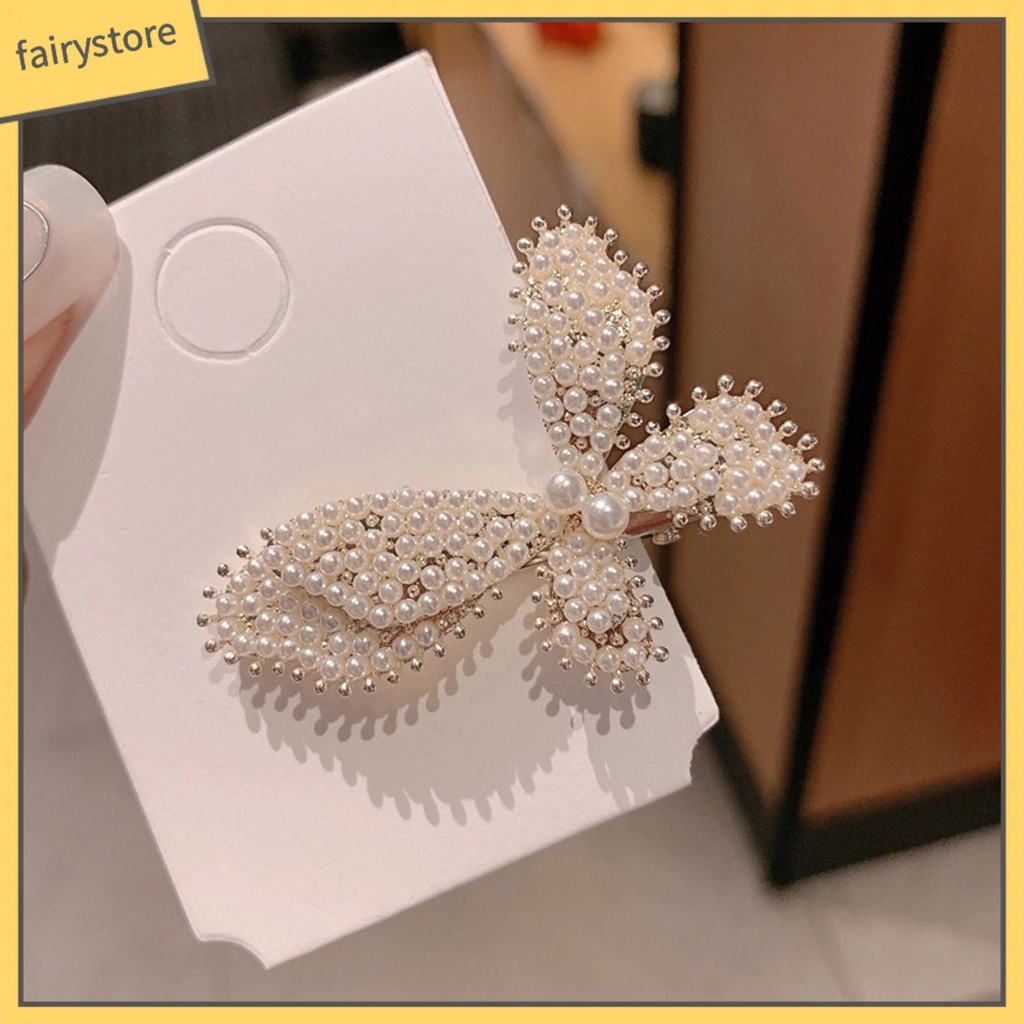 Kẹp Tóc Hình Nơ Đính Ngọc Trai Giả Lấp Lánh